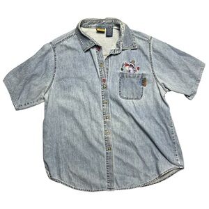 Vtg Winnie The Pooh Denim Button Up Shirt Plus 18W 20W Fall Eeyore Embroidered